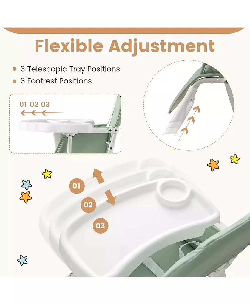 Slickblue Toddler Easy Clean Compact Highchair with Removable Adjustable Tray and PU Seat Cushion 8