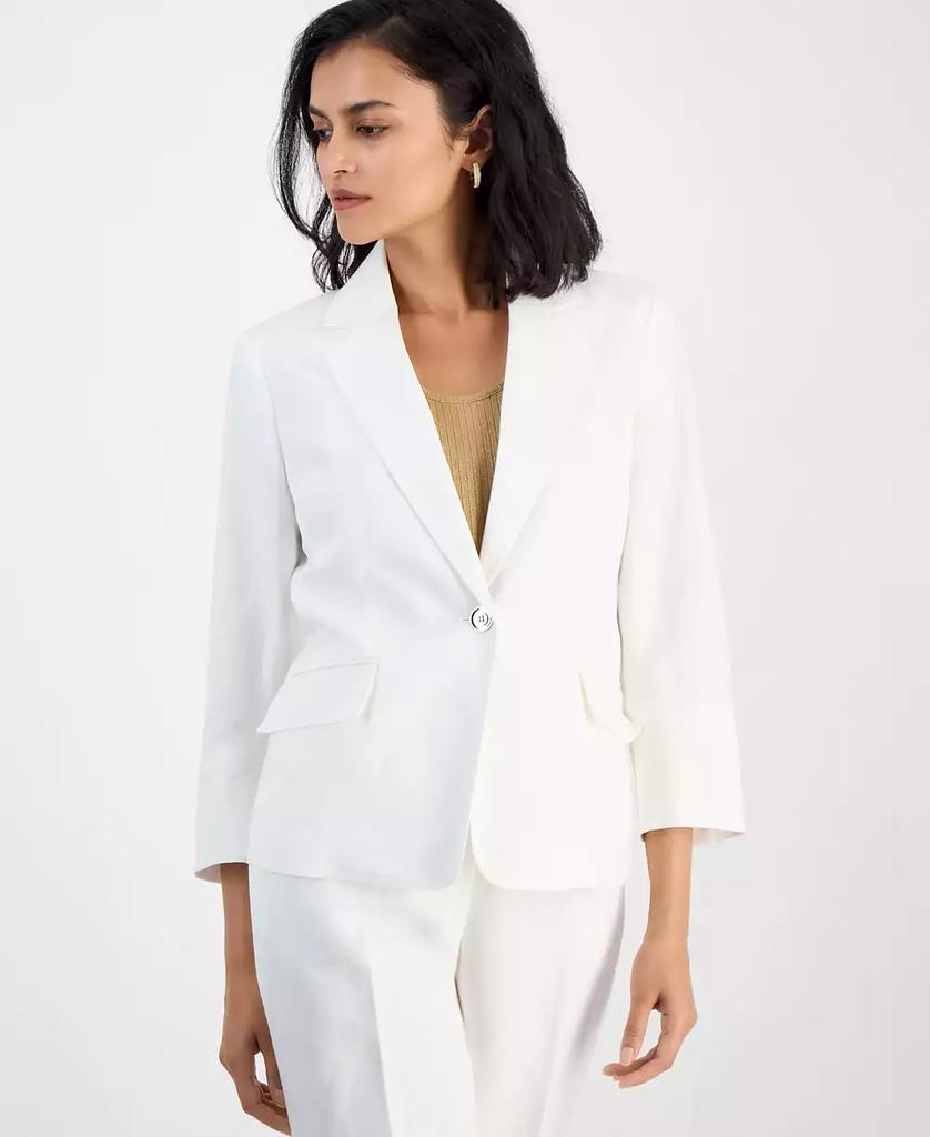 Kasper Women's Linen Blend Notched-Collar 3/4-Sleeve Jacket, Regular & Petite