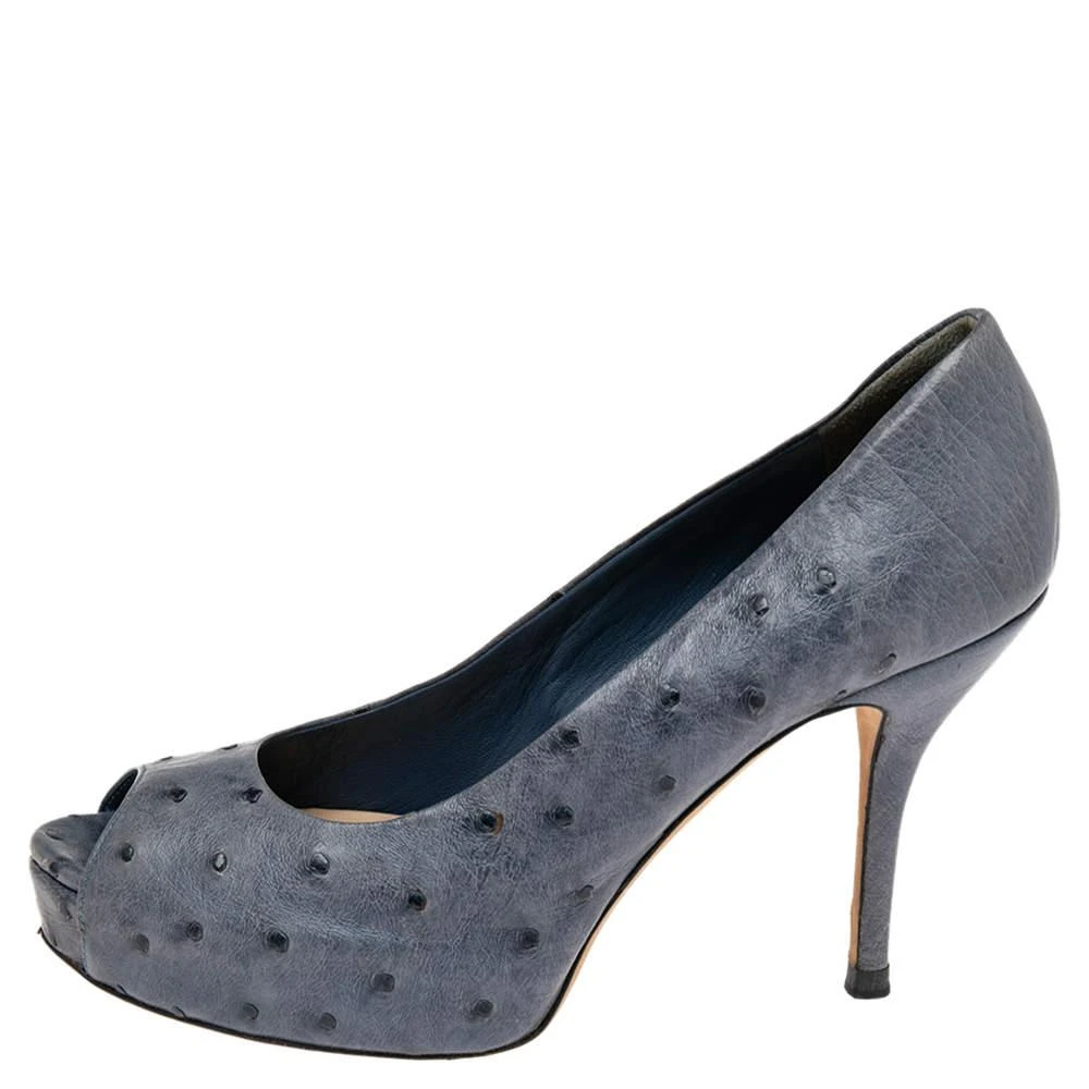 Gucci Gucci Blue Ostrich Leather Peep Toe Platform Pumps Size 38  2