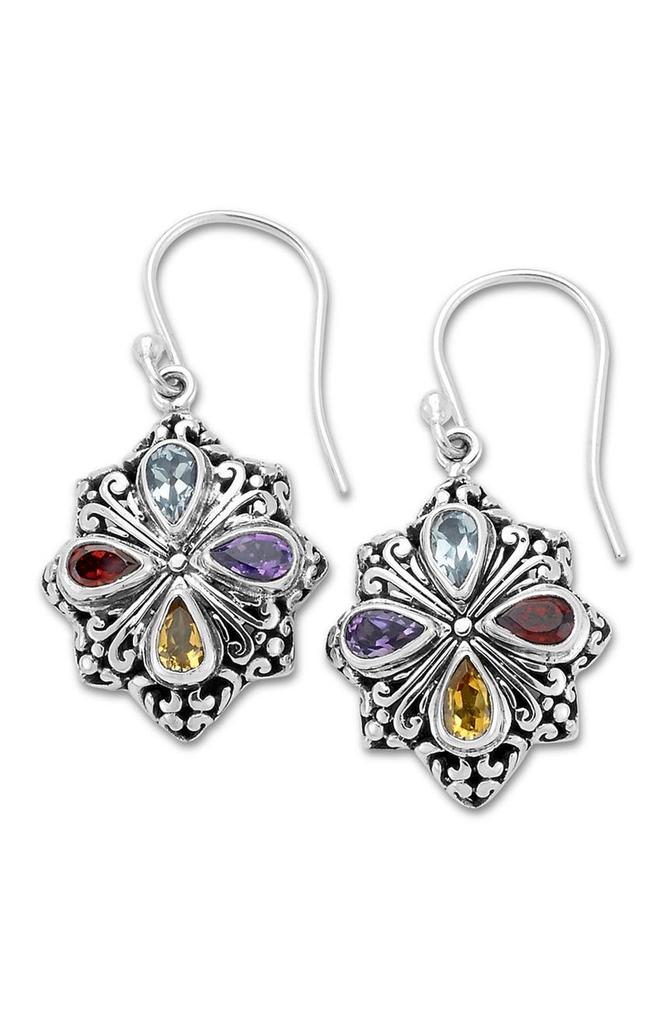 SAMUEL B. Sterling Silver Semiprecious Stone Filigree Drop Earrings