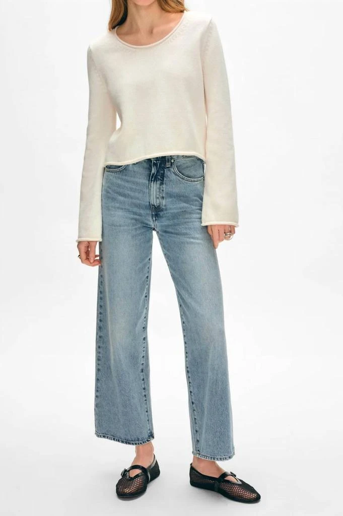 White + Warren White + Warren - Organic Cotton Roll Trim Crew Sweater 3