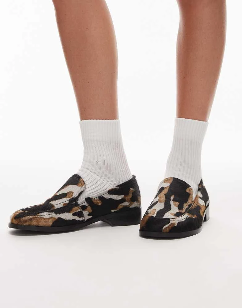 Topshop Topshop Corrie pony real leather flat shoe loafer in