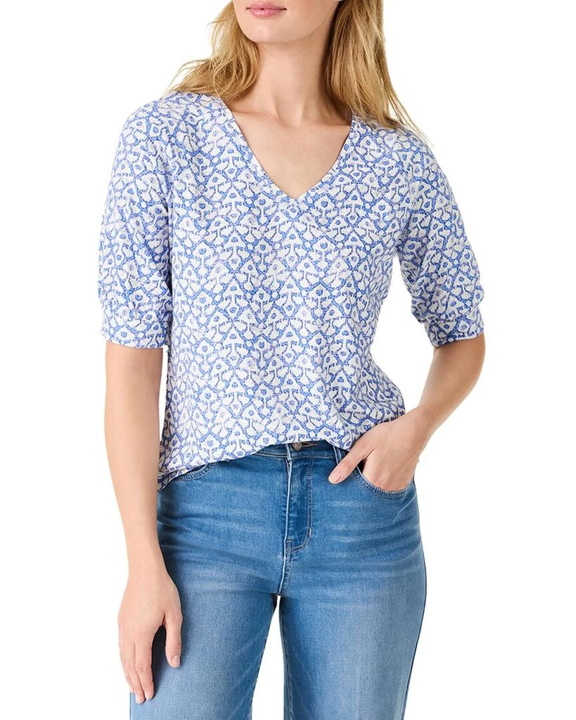 NIC+ZOE NIC+ZOE Dotty Ikat Elbow-Sleeve V-Neck T-Shirt 1