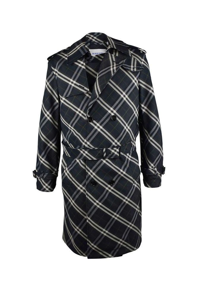 Burberry Indigo Blue Check Pattern Trench Coat