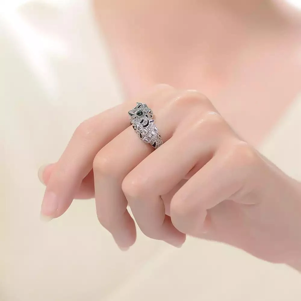 Rachel Glauber Women
s White Gold Plated CZ Paved Panther Bypass Ring 2