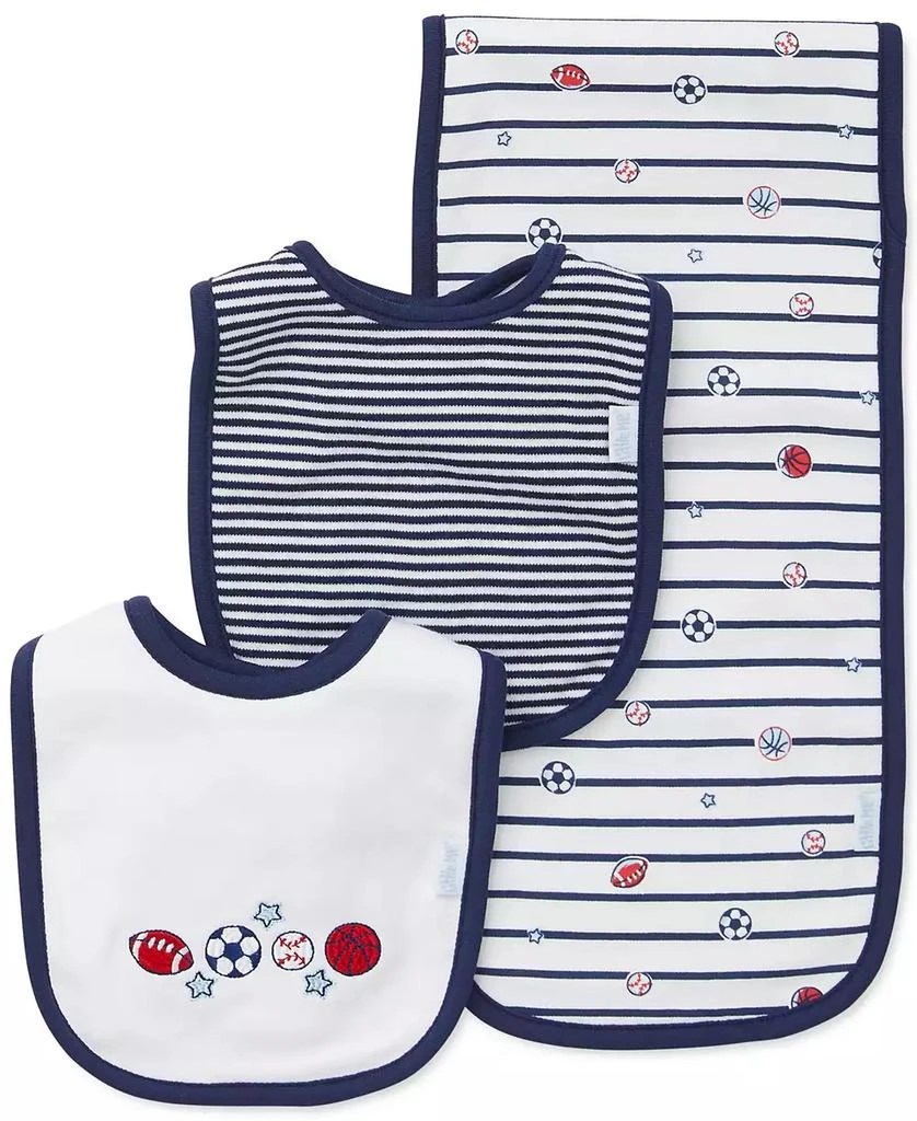 Little Me Baby Boys 3-Pack Sports Star Cotton Bibs & Burp Cloth 1