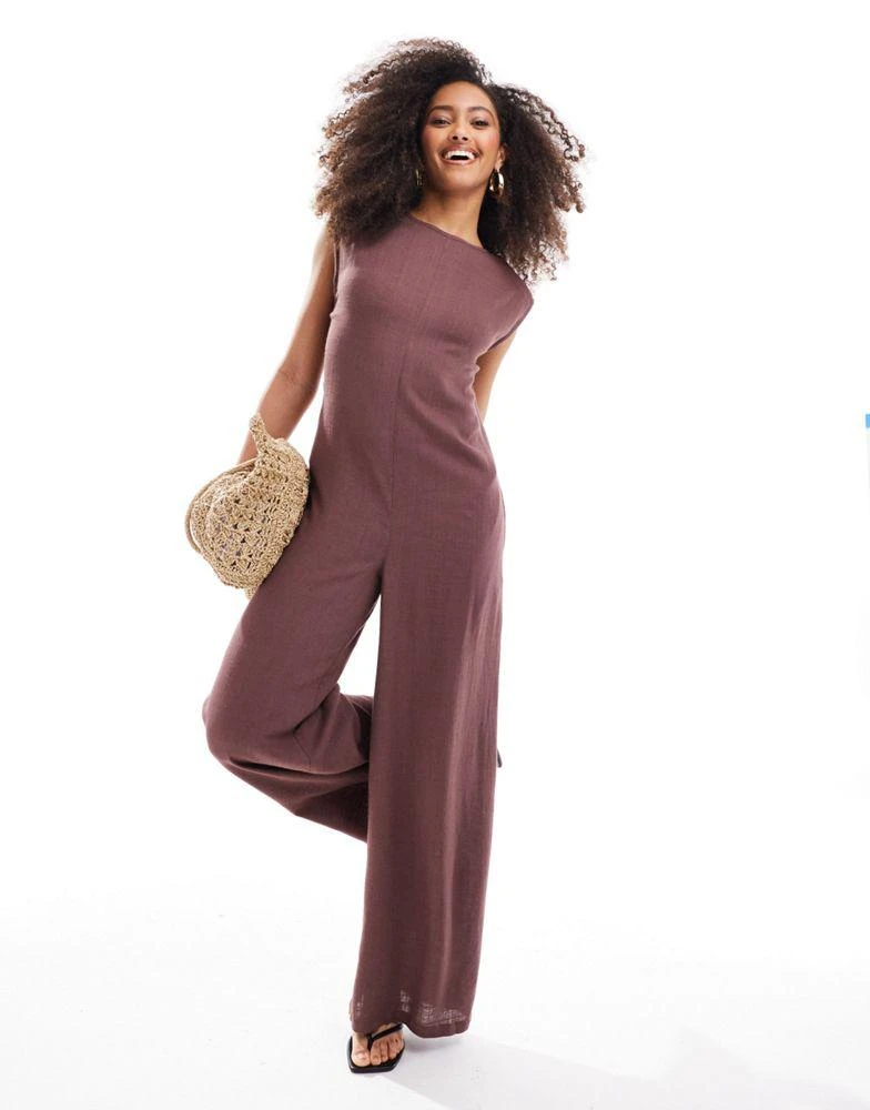 ASOS ASOS DESIGN shoulder pad column wide leg jumpsuit in chocolate 1