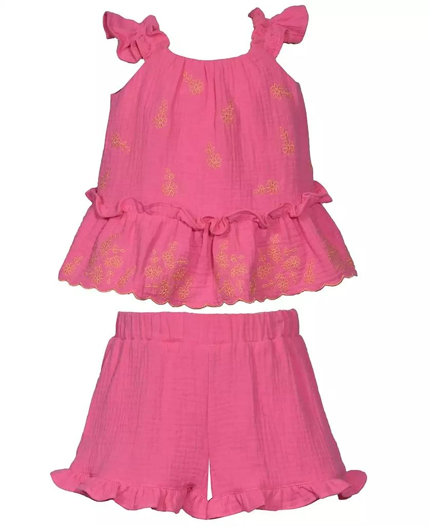 Bonnie Baby Baby Girls 2-Piece Embroidered Ruffle Top and Shorts Set 1