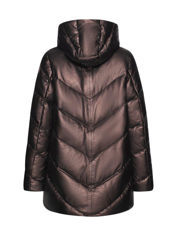 WOLFIE FURS Leather & Down Puffer Hooded Jacket