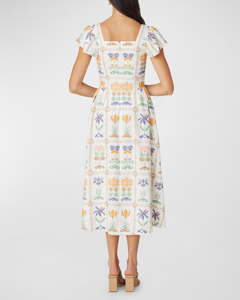 Shoshanna Willa Floral-Embroidered Midi Dress