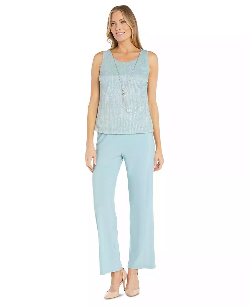 R & M Richards Women's Metallic Jacket, Necklace Top & Pants Set