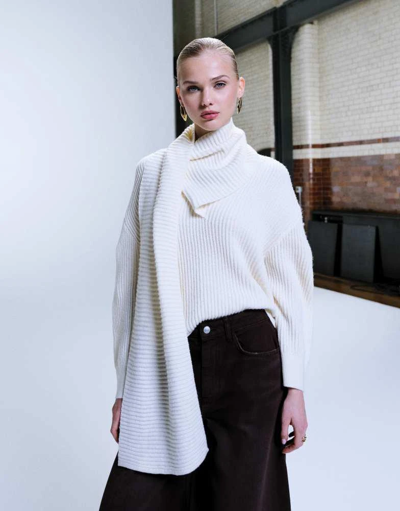 Mango Mango scarf detail jumper in cream