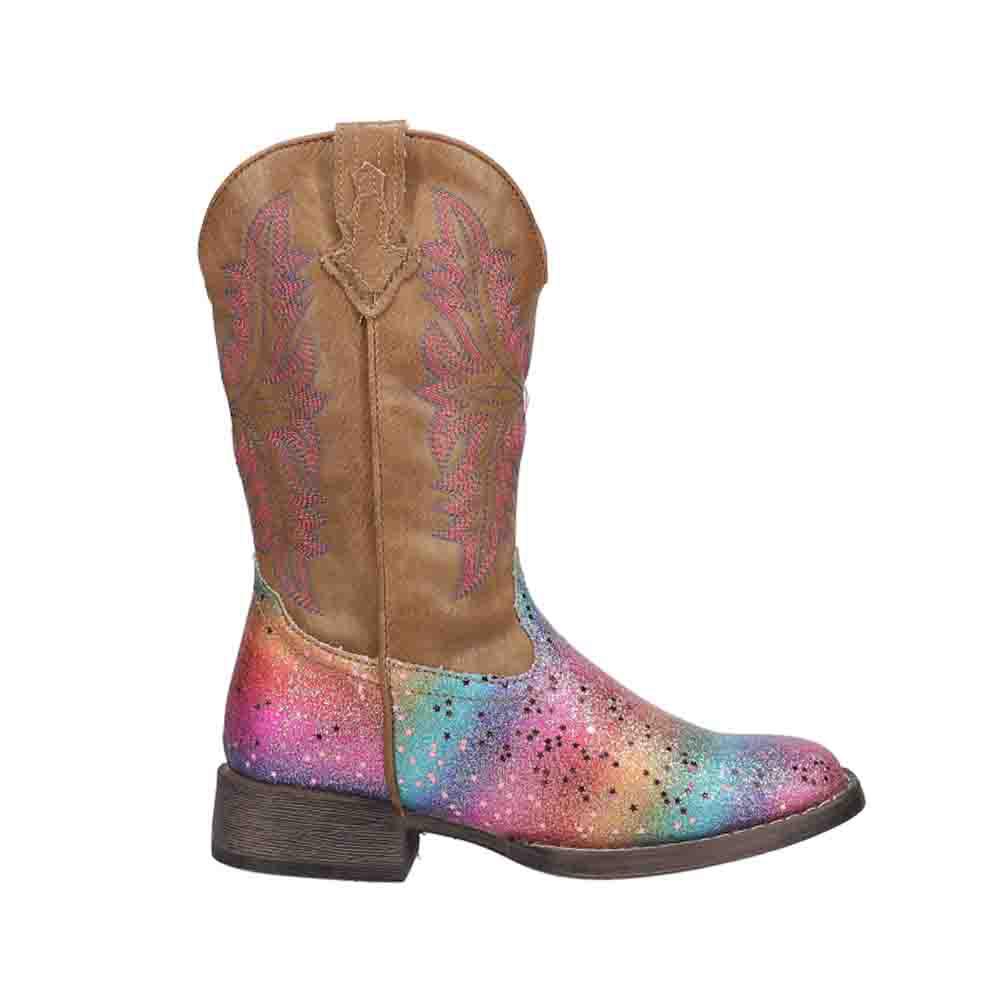 Roper Rainbow Glitter Square Toe Cowboy Boots (Little Kid)