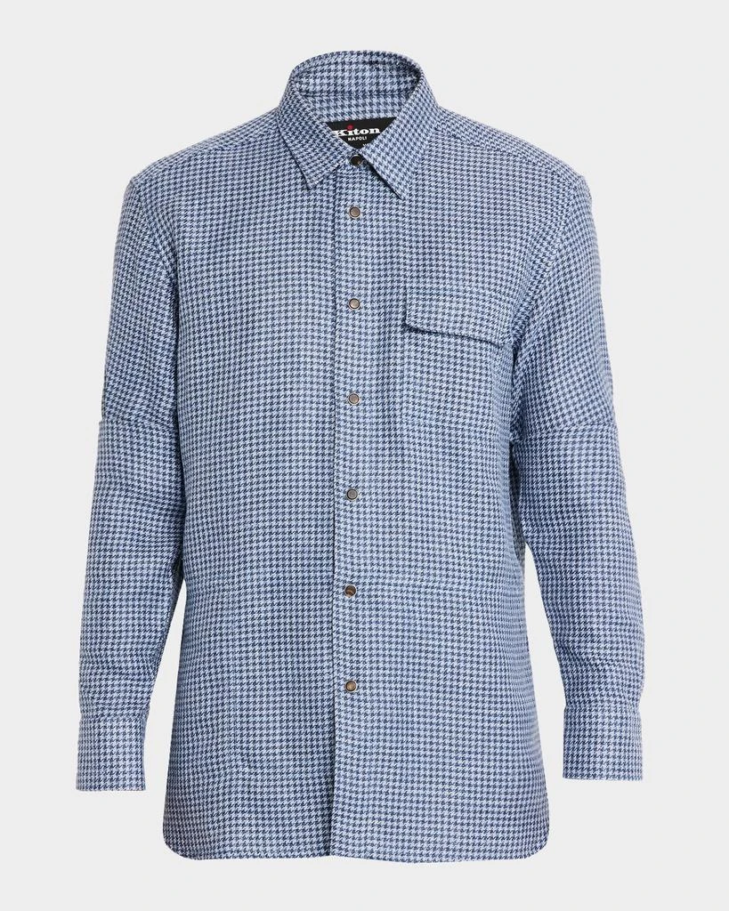 Kiton Men
s Houndstooth Linen Blend Button-Down Shirt