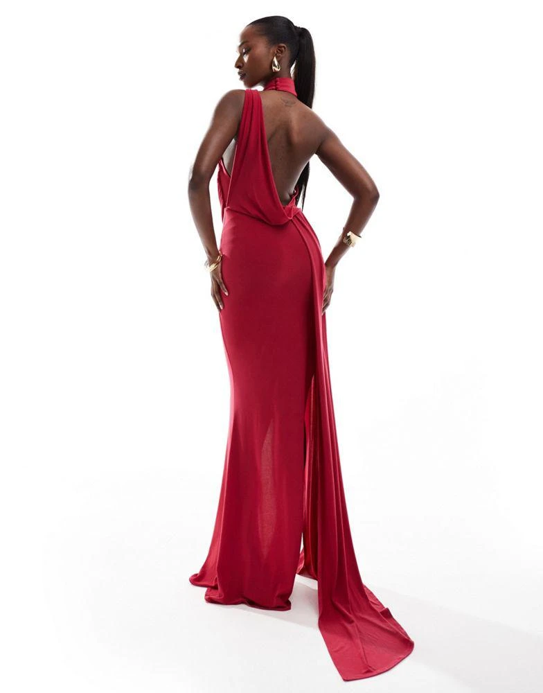 ASOS ASOS DESIGN one shoulder draped maxi dress with tie detail in raspberry 2