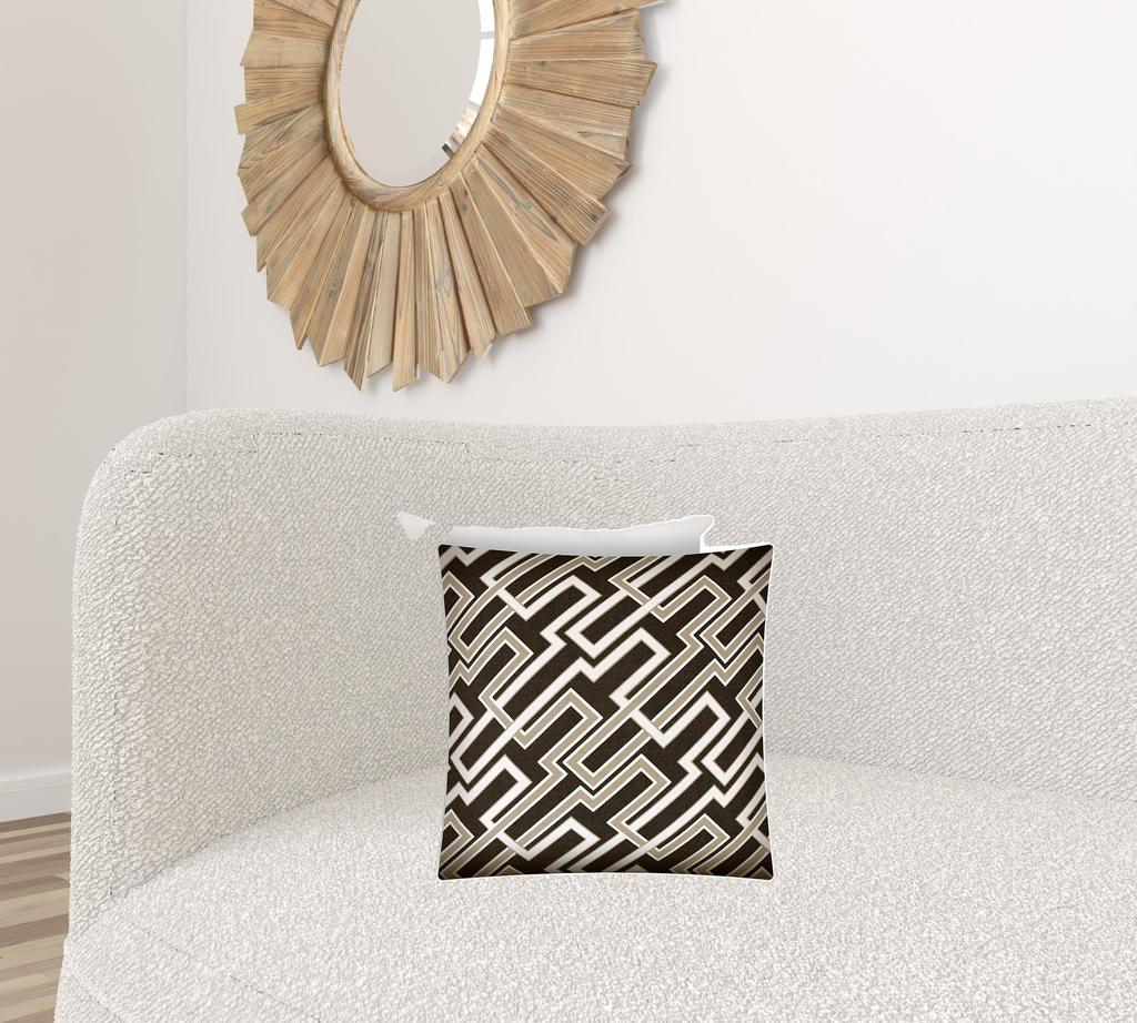 Homezia 17" X 17" Taupe And Chocolate Zippered Trellis Throw Indoor Outdoor Pillow
