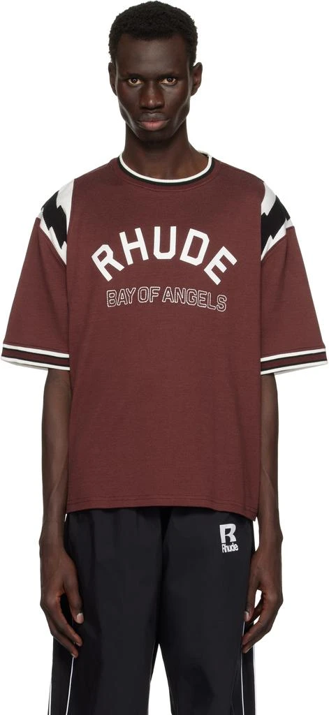 Rhude Burgundy 'Rhude' Lightning Ringer Jersey T-shirt 1