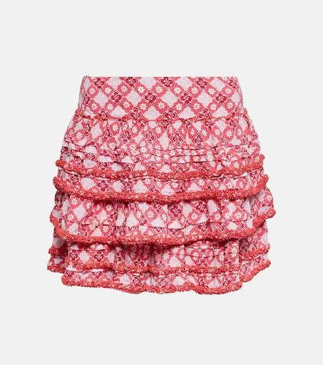 Poupette St Barth Bibi printed tiered miniskirt 1