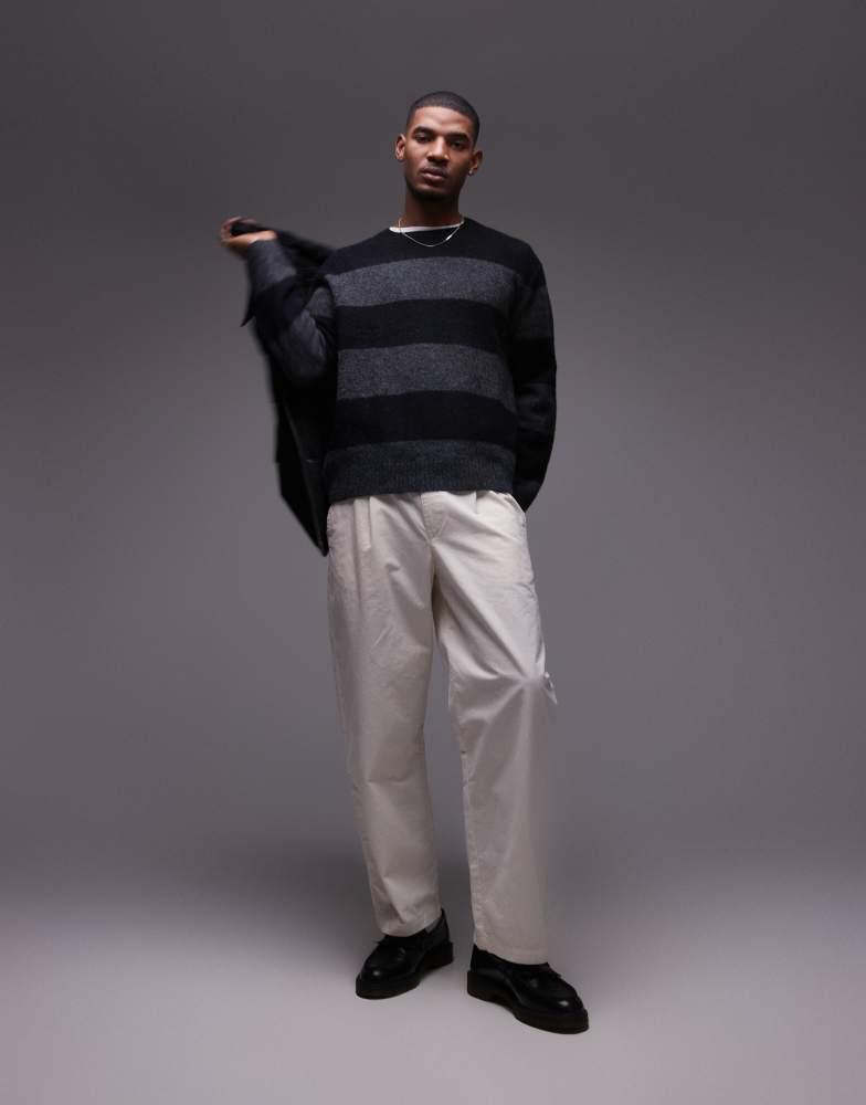 ARKET ARKET wool blend sweater in black and charcoal stripes