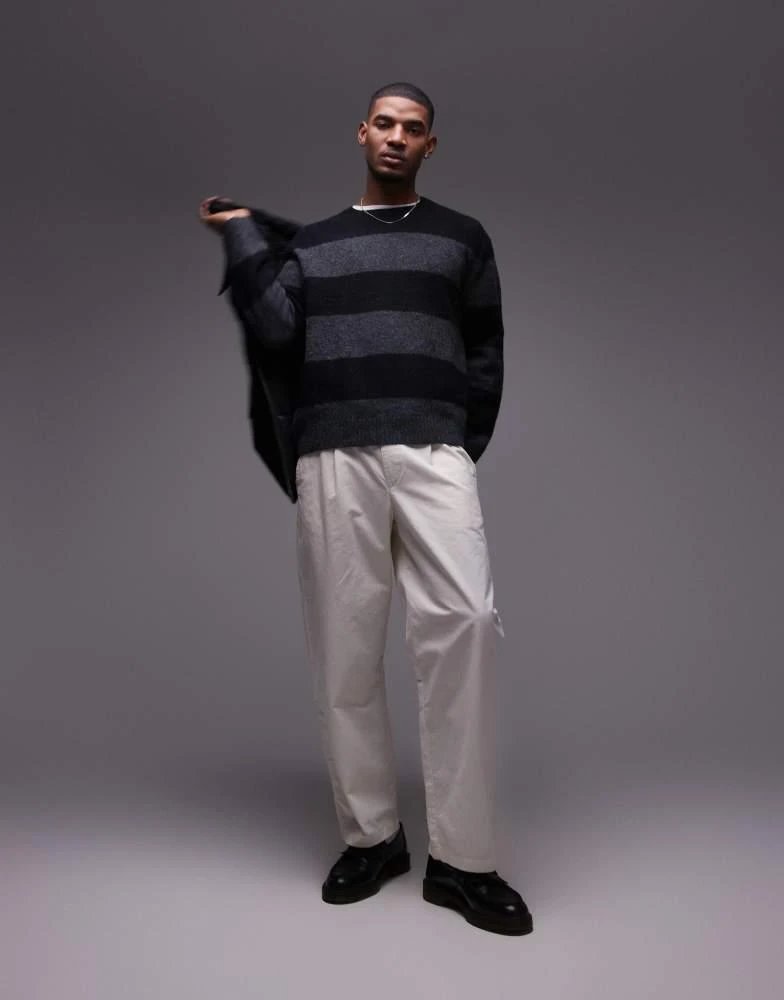 ARKET ARKET wool blend sweater in black and charcoal stripes 1