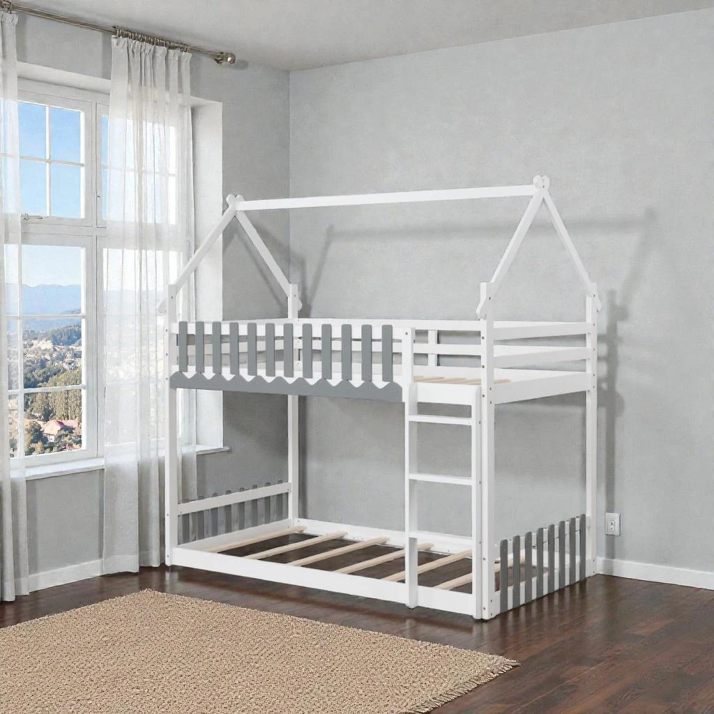 Hivvago Kids Twin Size Bunk Bed with Guard Rails and Easy-Access Ladder