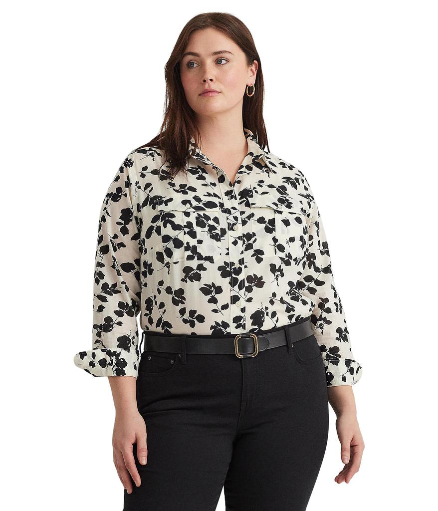 LAUREN Ralph Lauren Plus-Size Classic Fit Leaf-Print Voile Shirt
