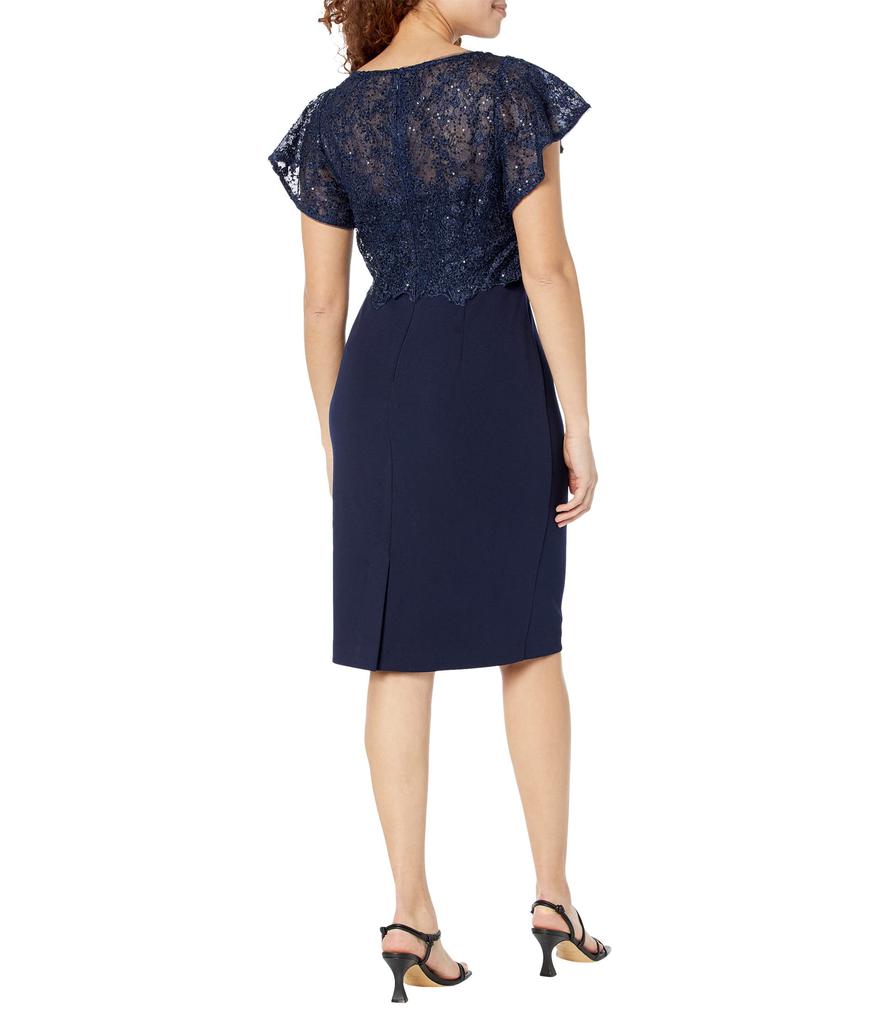 Adrianna Papell Sequin Guipure Lace Popover Top Sheath Dress