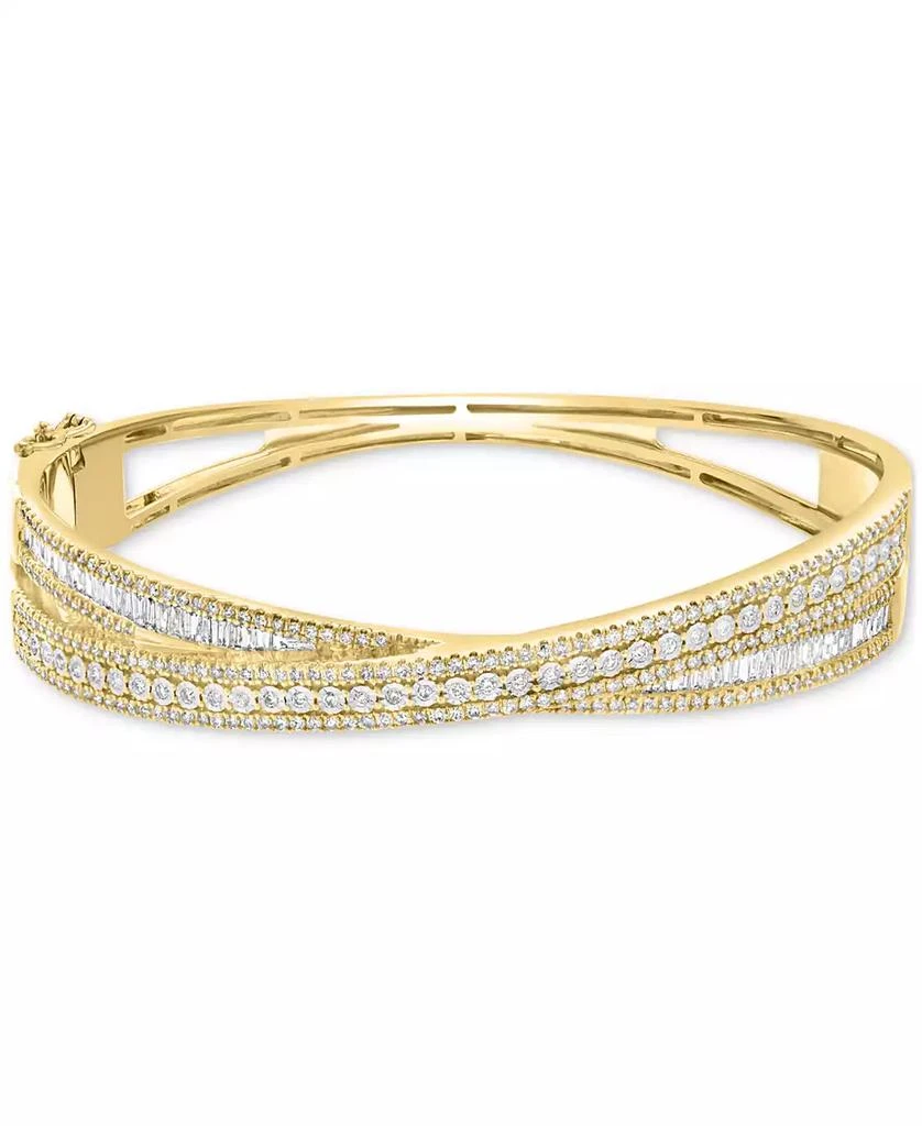Effy EFFY® Diamond Round & Baguette Crossover Bangle Bracelet (2-1/6 ct. t.w.) in 14k Yellow Gold 1