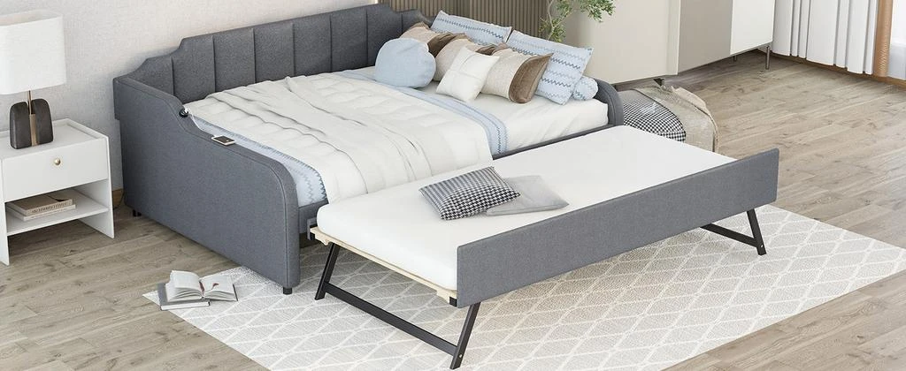 Streamdale Furniture Streamdale Full Size Upholstery Daybed With Trundle And USB Charging Design 6