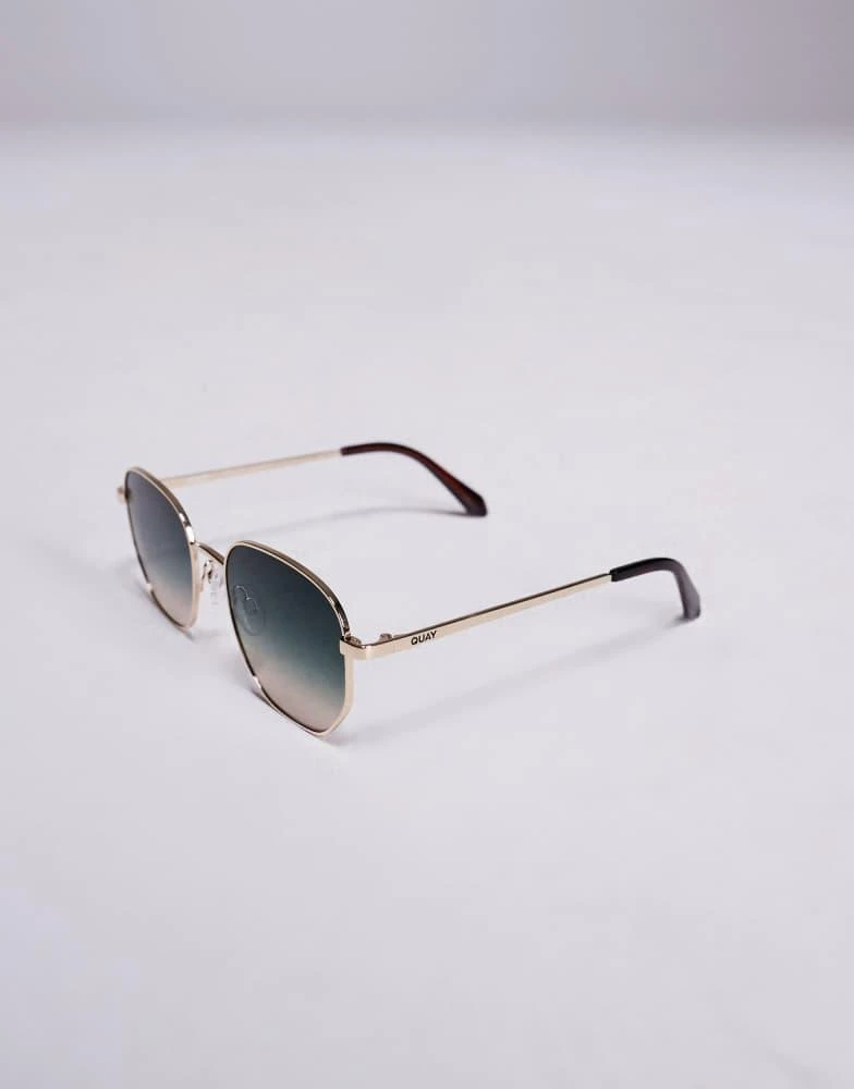 Quay Quay big time round metal sunglasses in gold with green  display picture 3