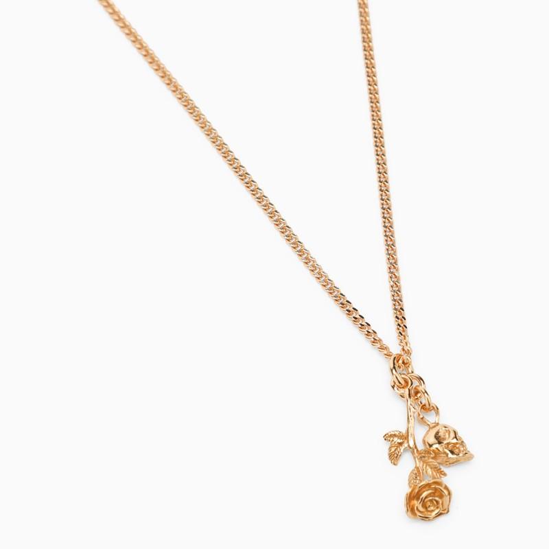 Emanuele Bicocchi Men's Rose And Skull Necklace In 925 gold-Plated