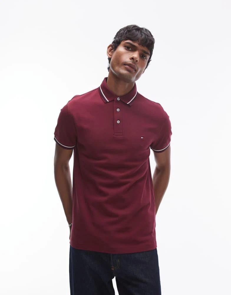 Tommy Hilfiger Tommy Hilfiger tipped slim fit polo shirt in burgundy 1