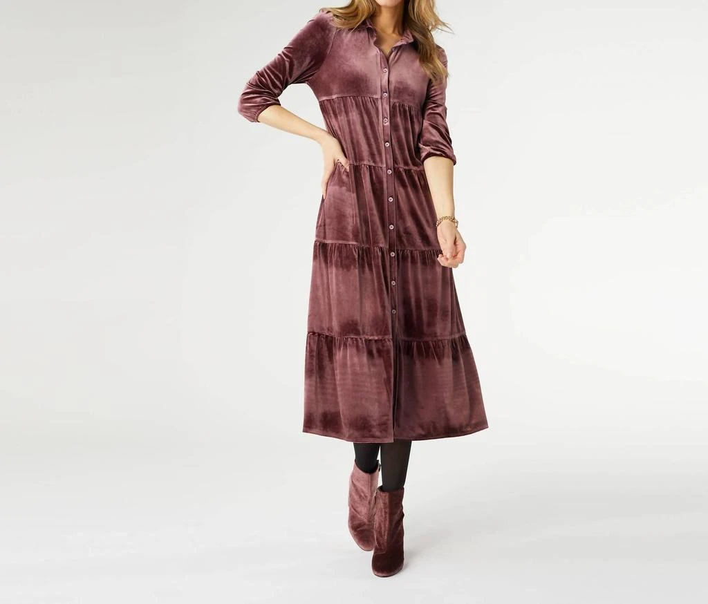 COCO + CARMEN Plum Romance Imagined Velour Dress In Red 1