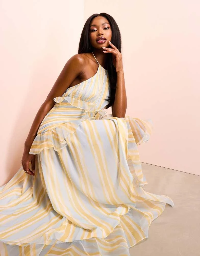 open lace back dress Rent Asos Edition Satin Ruched Halter Neck Maxi Dress In Cinnamon Rose main image 0