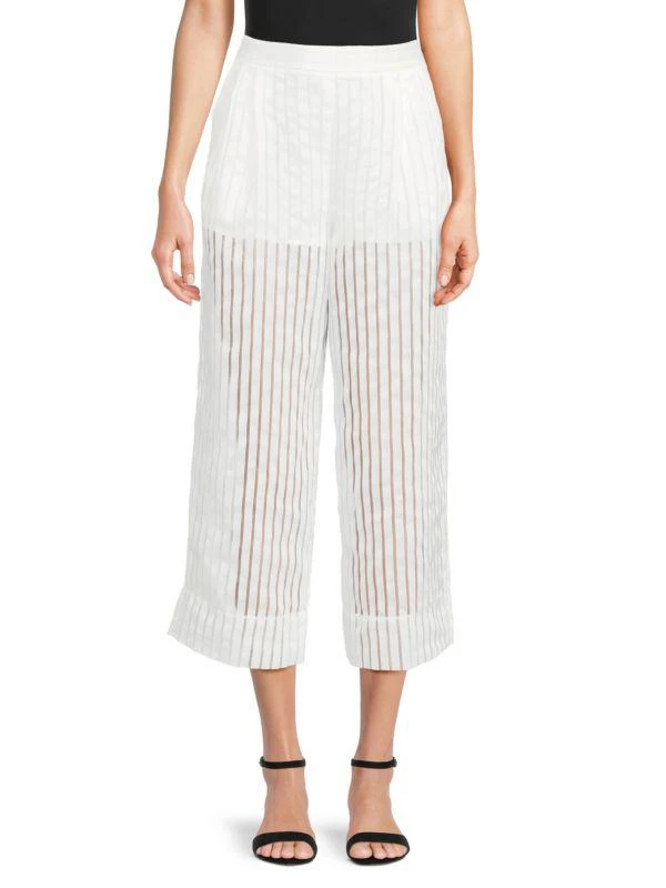 BCBG Sheer Stripe Cropped Wide Leg Pants 1