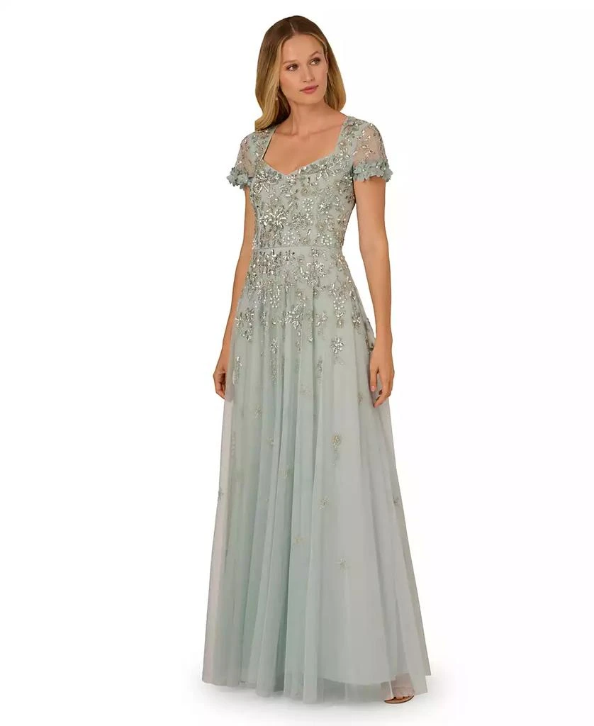 beaded dress long sleeve Mac Duggal - Black Beaded Square Neck Long Sleeve Jersey Gown main image 1