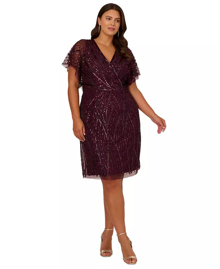 Adrianna Papell Plus Size Beaded Dolman-Sleeve Cocktail Dress