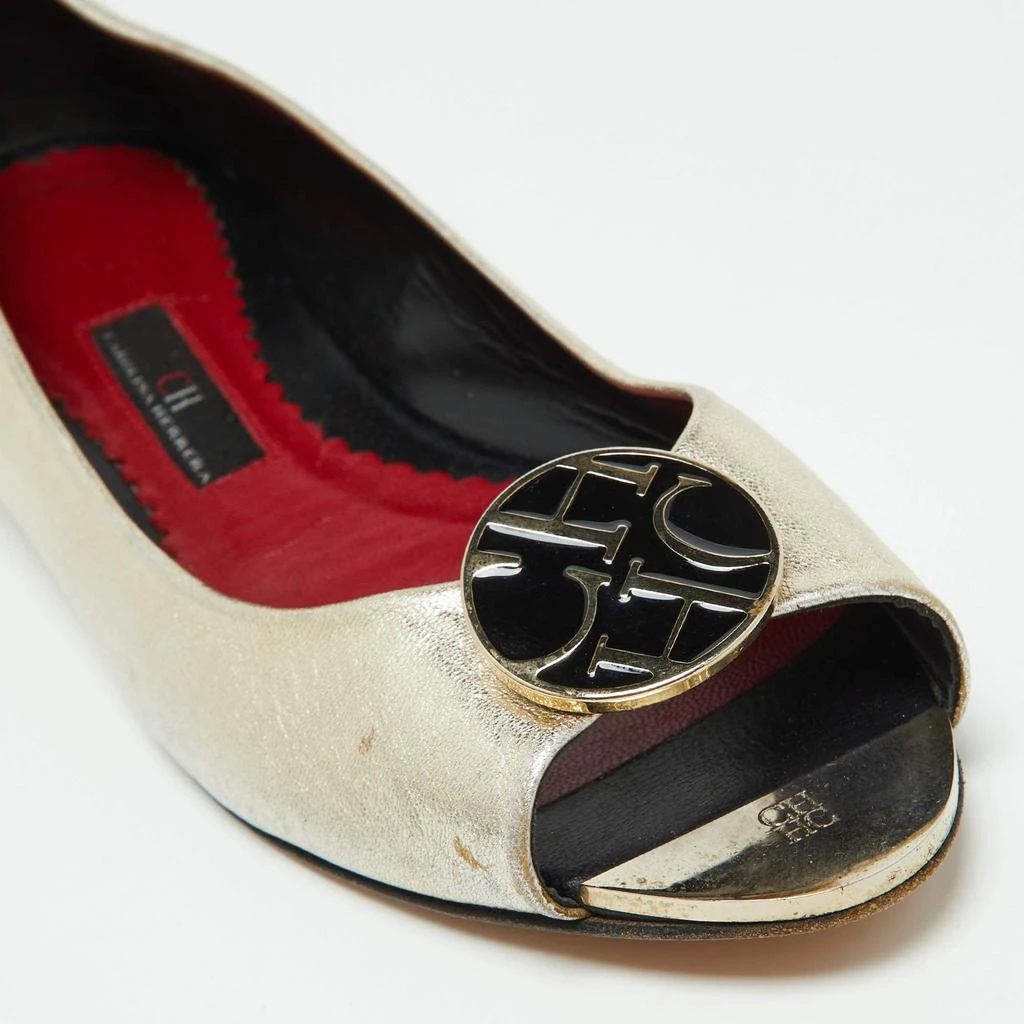CH Carolina Herrera CH Carolina Herrera Gold Leather Logo Peep-Toe Ballet Flats Size 38 7