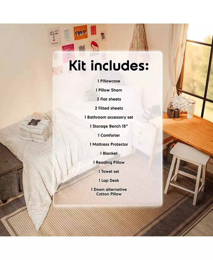 Clara Clark 44-Piece College Dorm Room Essentials Twin XL Bedding Comforter Set, Bed in a Bag Comforter Set, Black And Gray 2