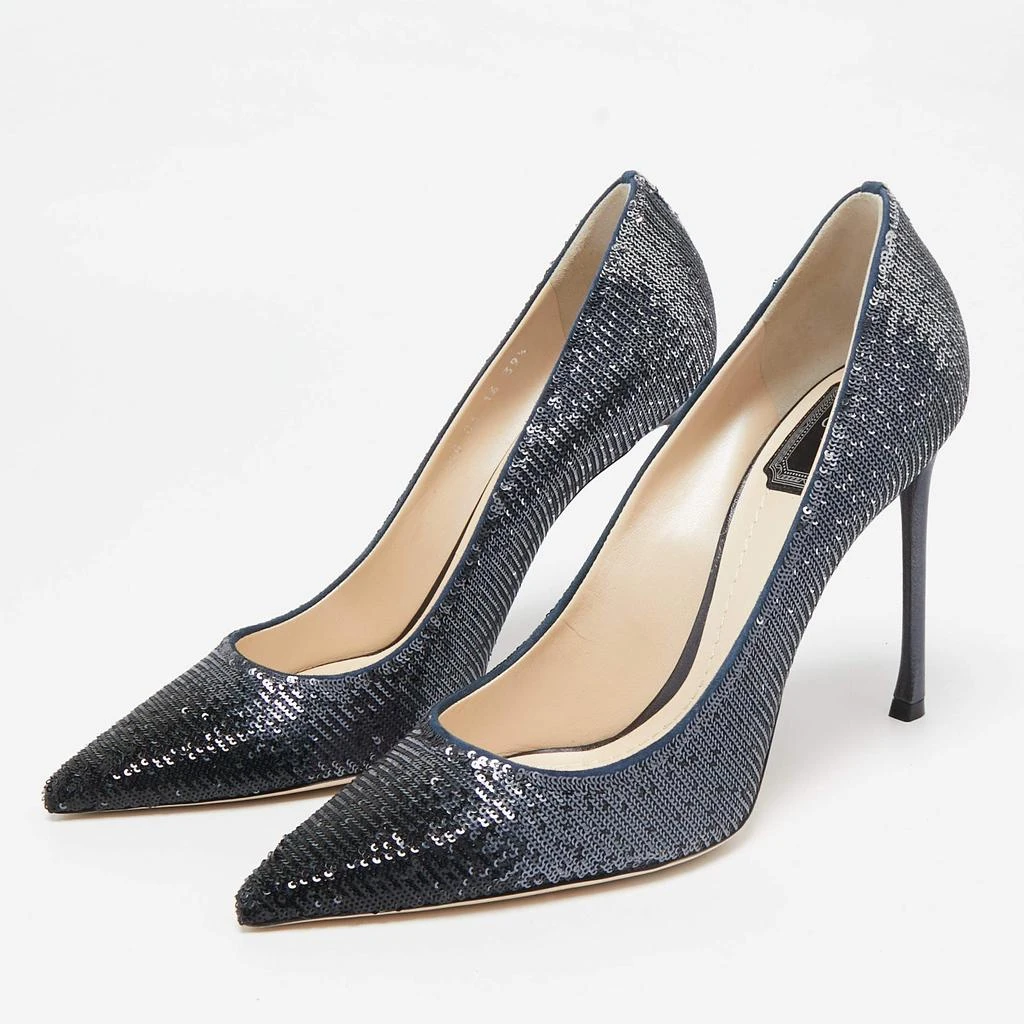 Dior Dior Metallic Navy Blue Sequin Pointed Toe Pumps Size 39.5 2