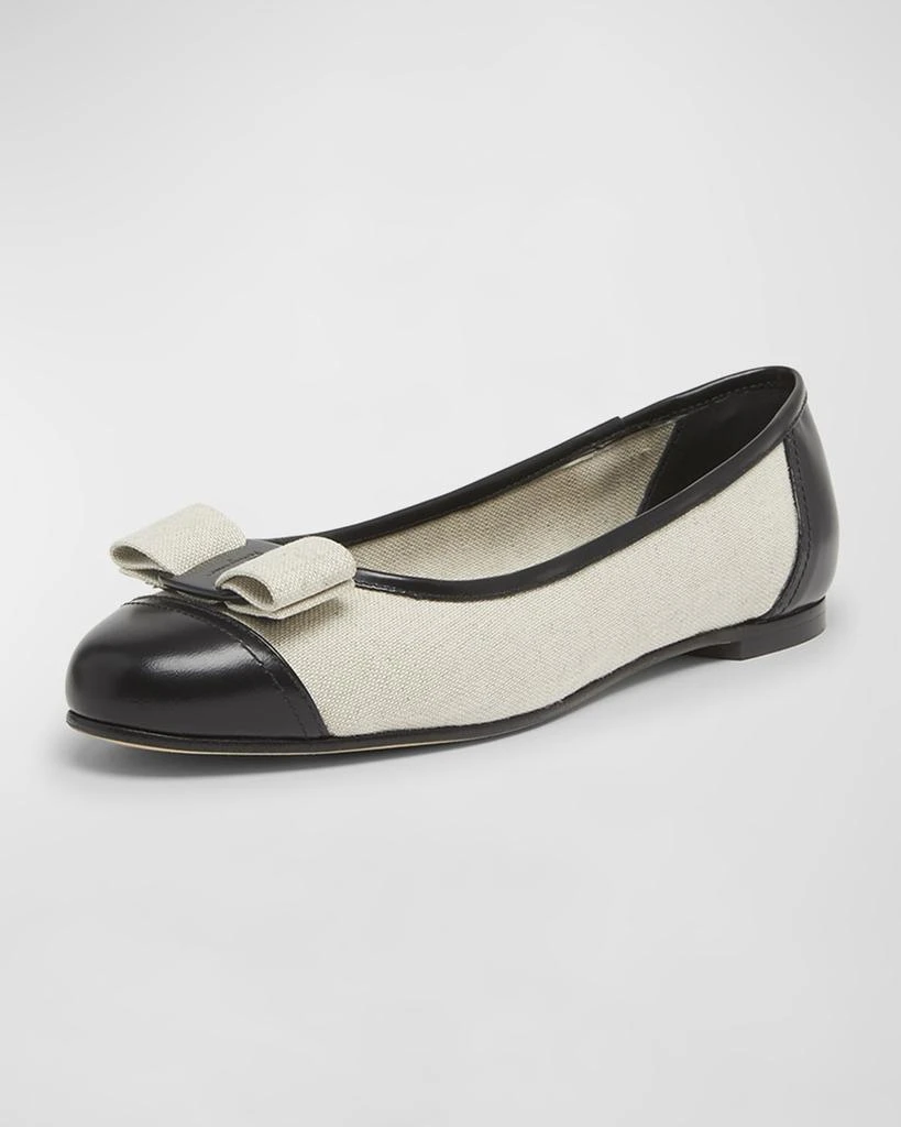 Salvatore Ferragamo Varina Linen Bow Ballerina Flats 2