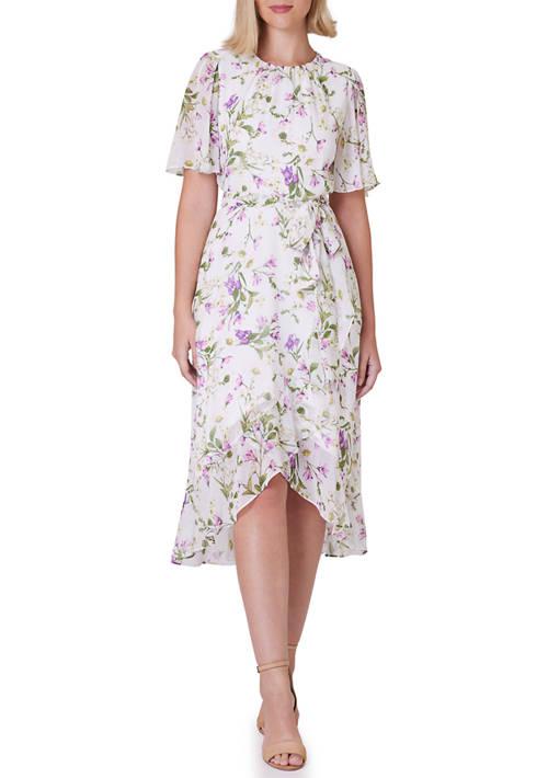 Jessica Howard Howard Womens Flutter Sleeve Floral Print Chiffon Dress