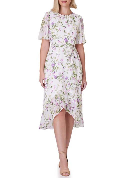 Jessica Howard Howard Womens Flutter Sleeve Floral Print Chiffon Dress 1