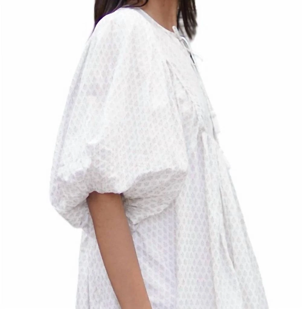 La Mandarine Block Printed Midi Summer Dress In White 2