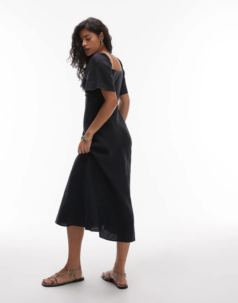 & Other Stories & Other Stories linen puff sleeve midaxi dress with twist sweetheart neckline in black 3