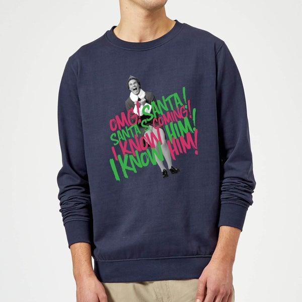 Elf Elf Santa! I Know Him! Christmas Sweater - Navy