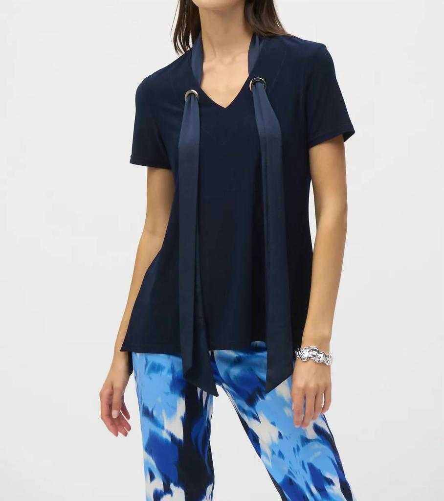 JOSEPH RIBKOFF Joseph Ribkoff - Satin Scarf Short Sleeve Top