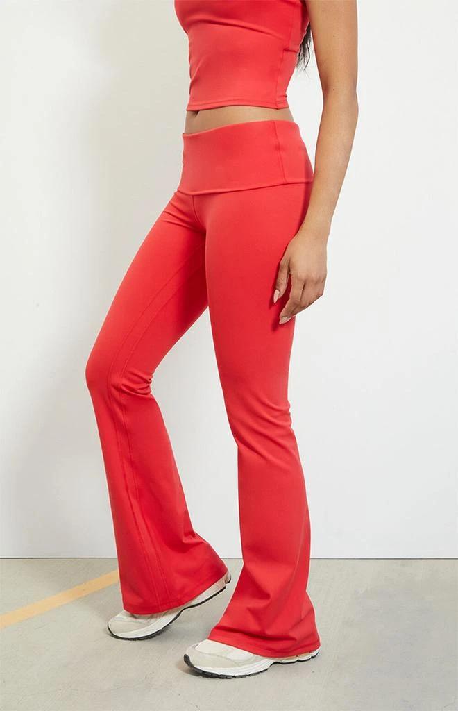 PAC 1980 PAC WHISPER Active Red Fold-Over Waistband Flare Yoga Pants 1