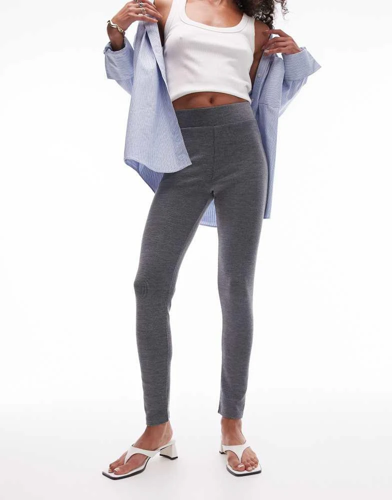 Topshop Topshop brushed rib legging in grey marl 1