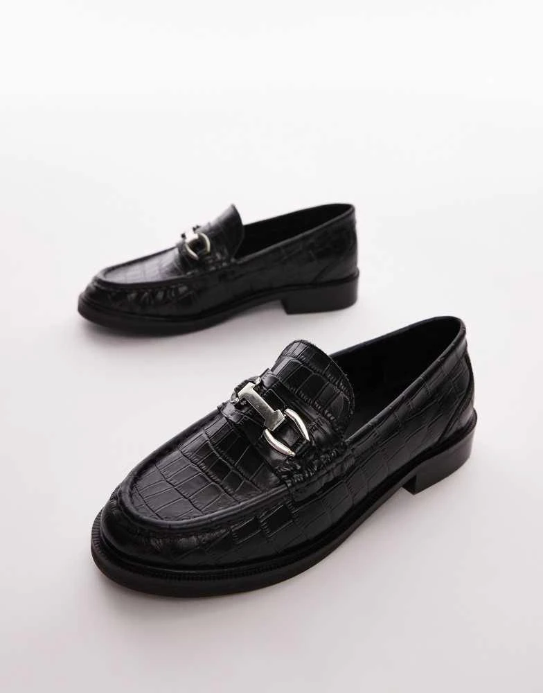 Topshop Topshop Caroline leather loafers with gold trim in black croc 4